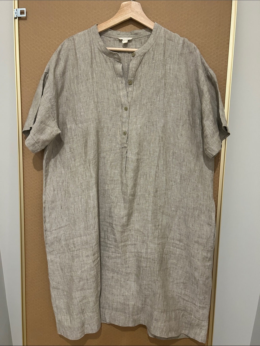 Eileen Fisher Neutral Taupe Linen Button Dress - Picture 1 of 6